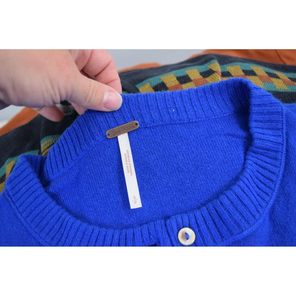 Free People Nocturnal Solid Cashmere Cardi Small Blue Wool Cashmere Button Front